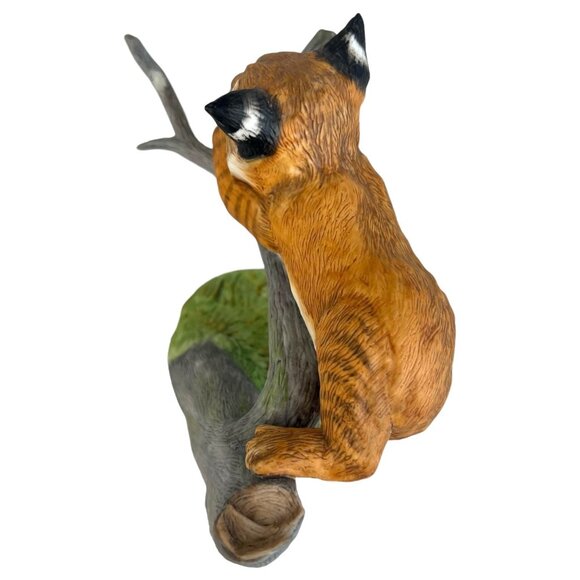 1985 Franklin Mint Porcelain Cat Figurine Captivated Bobcat On Tree NO Butterfly - Picture 7 of 9